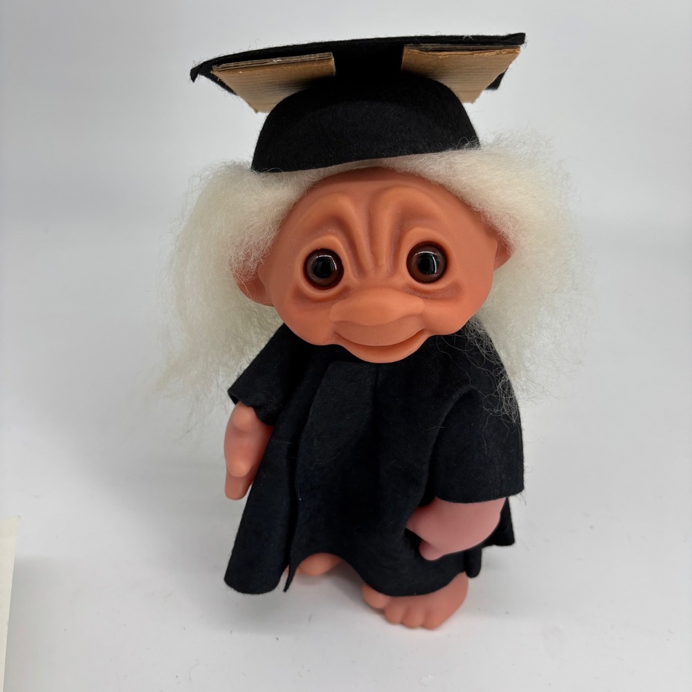 VTG Norfin Troll‎ Doll Graduation Student Cap Gown White Hair 9 inch 604 Collect